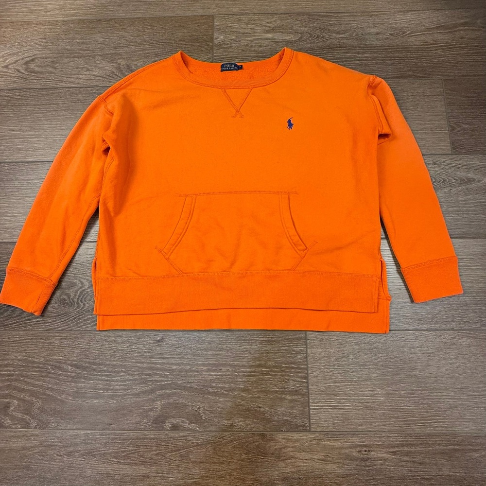 Polo Ralph Lauren Orange Crewneck Sweatshirt Kangaroo Pocket Medium Classic